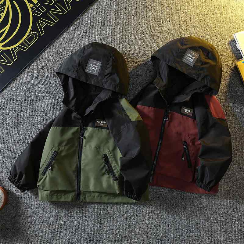 キッズ 男の子 ボーイズ ジャケット 春秋 フード付き 切り替え ウィンドブレーカー アウター カジュア..