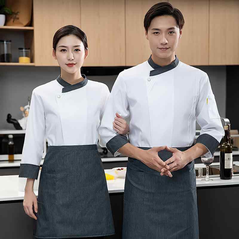 コックコート 男女兼用 長袖 シェフ 料理人 調理服 ワークウェア ホテル レストラン 飲食店 厨房 キッチン ベーカリー 吸湿速乾 綿混 ポリエステル