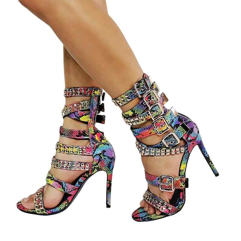 サンダル レディース 女性用 欧米スタイル ヘビ柄 パイソン柄 スタッズ パンク セクシー 大きいサイズ ..