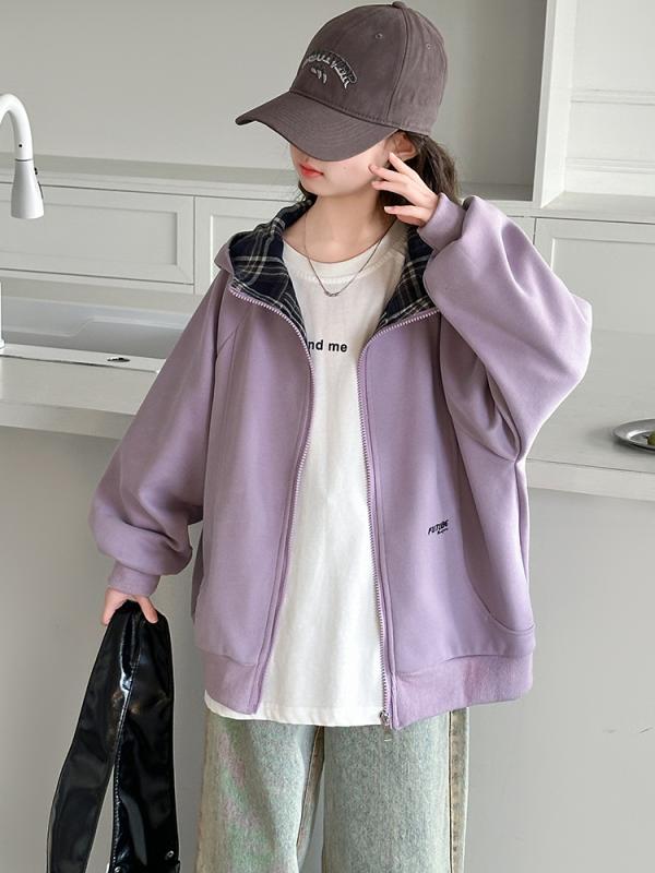 スウェット 女の子 ジュニア 春 フード付き アウター 前開き ジップアップ カジュアル ゆったり 韓国風..