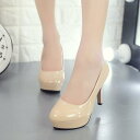 パンプス レディース 欧米風 エナメル 浅口 防水台 ラウンドトゥ スリッポン 超高 スティレットヒール PUレザー 美脚効果 耐摩耗 オフィス 通勤 パーティ...