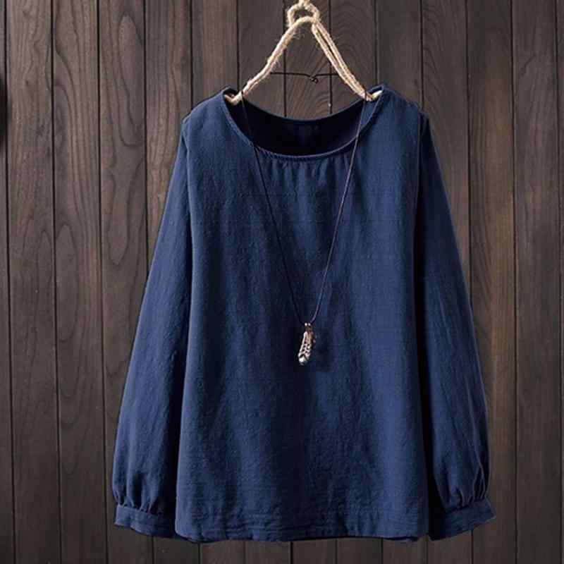 Tシャツ レディース カジュアル 長袖 コットンリネン トップス ゆったり ラウンドネック プルオーバー 大きいサイズ 無地 秋冬 綿混 ブ..