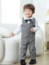 ベビーフォーマル 男の子 春秋 チェック柄 長袖 ロンパース ベスト ジレ セットアップ 記念写真 撮影 お食い初め 誕生日 ハーフバースデー 発表会 セレモニ...