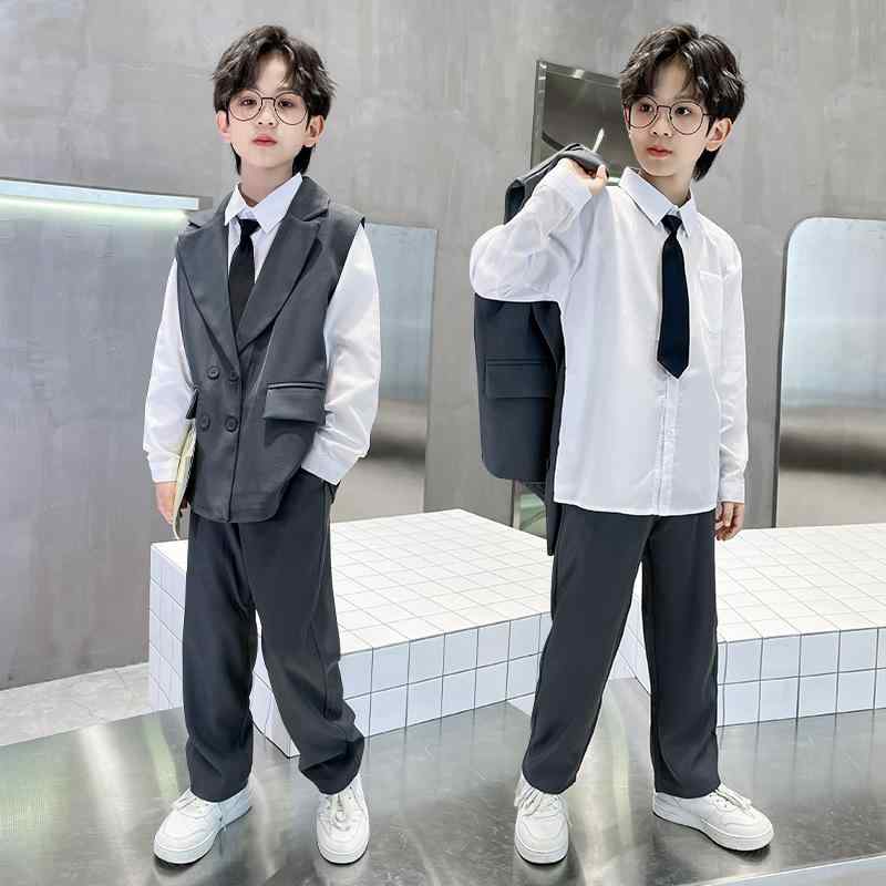 スーツ 男の子 キッズ ジュニア フォーマル セットアップ スリーピース 3点セット 春秋 韓国 ファッション ポリエステル テーラードジャケット シングルボタ...