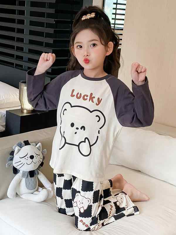 パジャマ 女の子用 ジュニア 春秋 綿100% コットン 長袖 ルームウェア 部屋着 カジュアル 上下セット ..