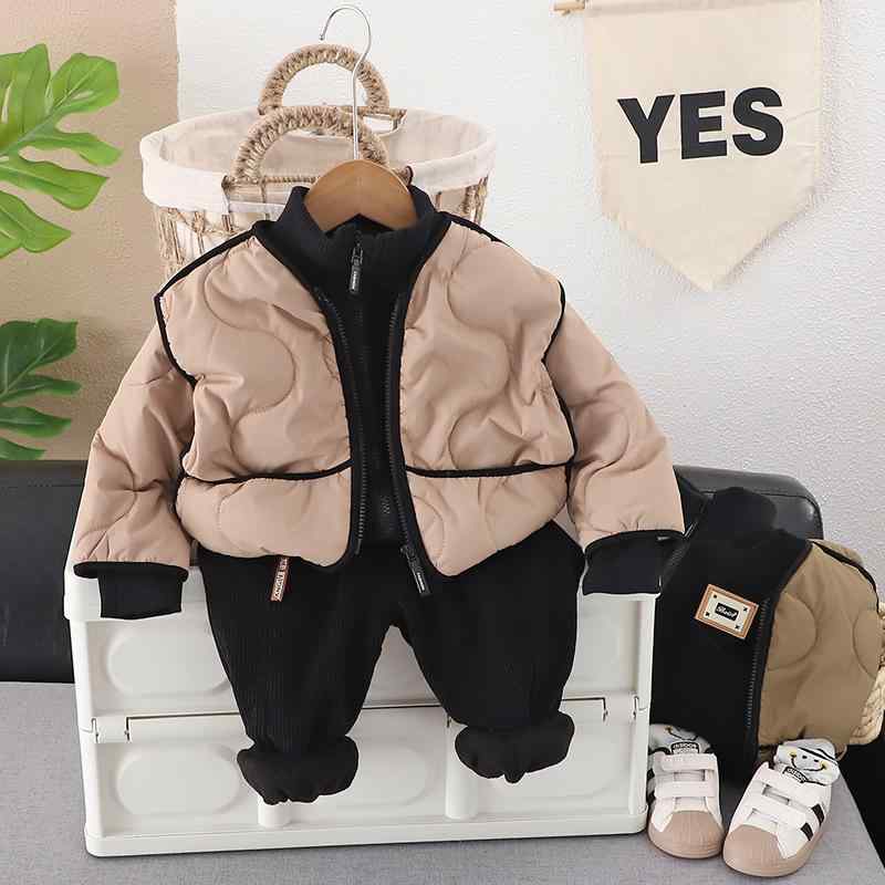 セットアップ ベビー キッズ 男の子 冬 厚手 暖かい 裏起毛 3点セット パンツ 長袖 長ズボン 綿 ジップアップ カジュアル 通園 デイリーユース お出かけ かわいい おしゃれ トレンド