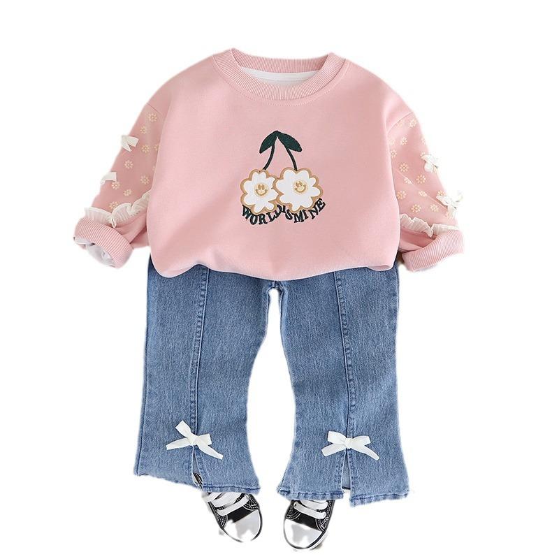 ベビー服 女の子 赤ちゃん スウェット トレーナー プルオーバー セットアップ 上下セット 長袖 ロングパンツ 長ズボン 2点セット キャラクター イラスト 綿 コットン 春秋 カジュアル 普段着 部屋着 かわいい ピンク アイボリー