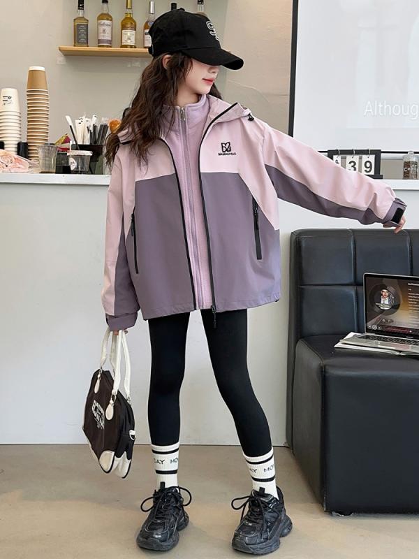 アウター 女の子 キッズ ジュニア 春秋 秋冬 ウインドブレーカー マウンテン フリースインナー ジャケ..