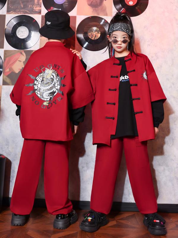 キッズ ダンスウェア 男の子 女の子 ストリート ヒップホップ 中国風 セットアップ 上下セット 発表会 ..