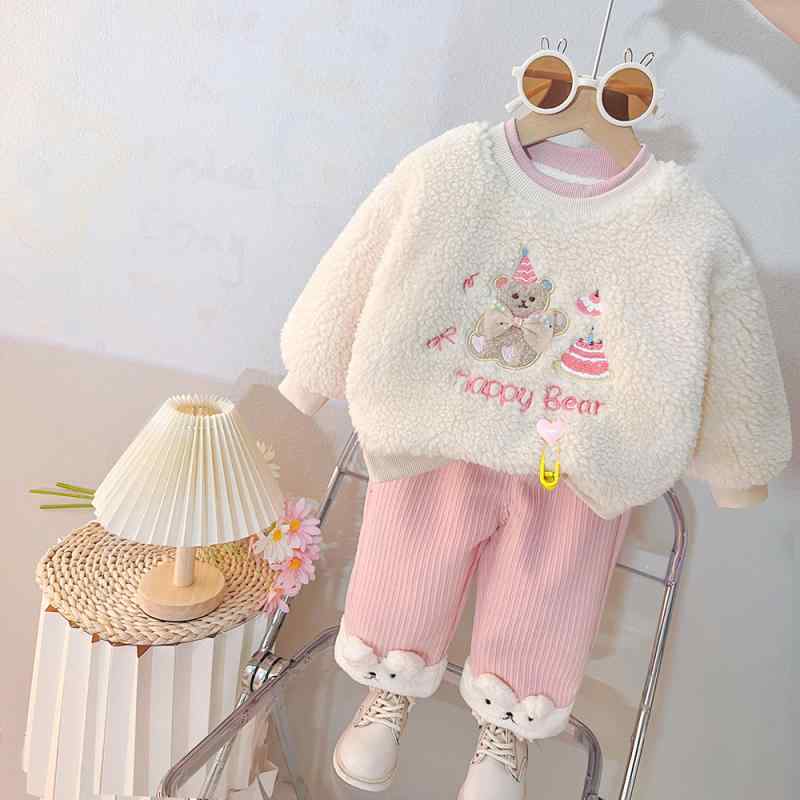 セットアップ ベビー 女の子 秋冬物 韓国風 裏起毛 あったか コットン もこもこ スウェット 長袖 長ズ..