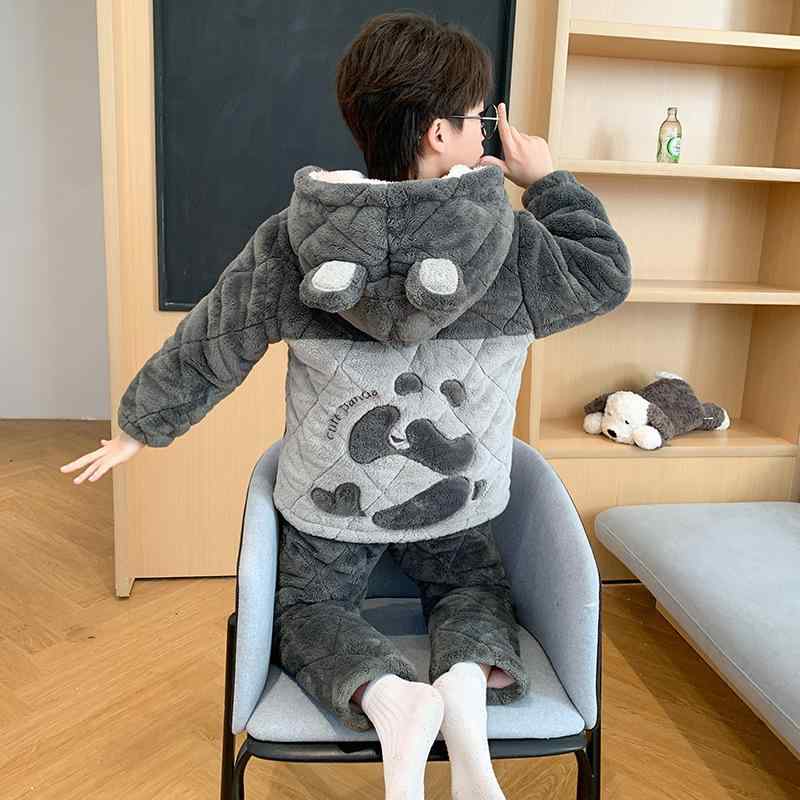 キッズ 男の子 パジャマ ルームウェア 秋冬 三層 中綿入り 厚手 フランネル サンゴフリース ポリエステル 抗菌 保温 ふわふわ 上下セット 寝間着 部屋着 ...