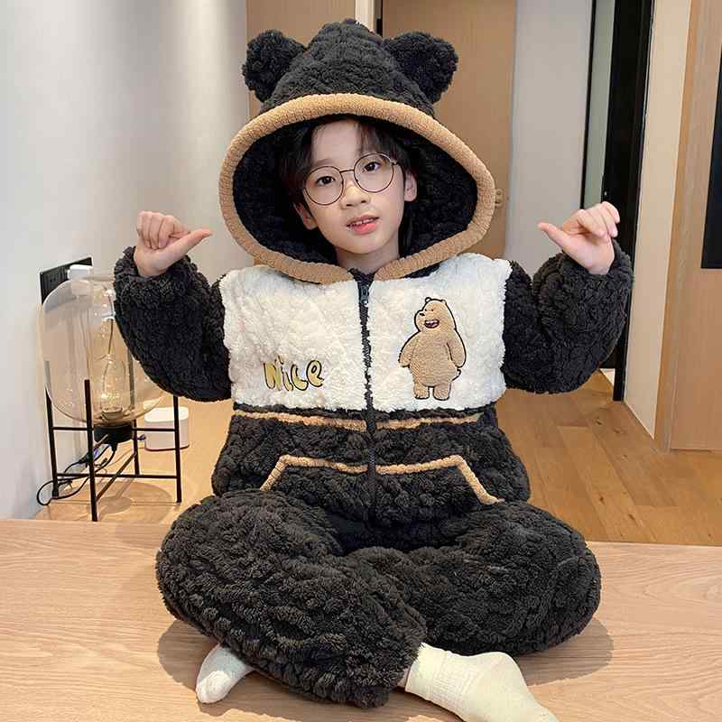 パジャマ 男の子 ジュニア ルームウェア 上下セット 秋冬 三層中綿キルティング サンゴフリース ポリエステル 厚手 保温 やわらか 肌触り快適 キャラクター ...
