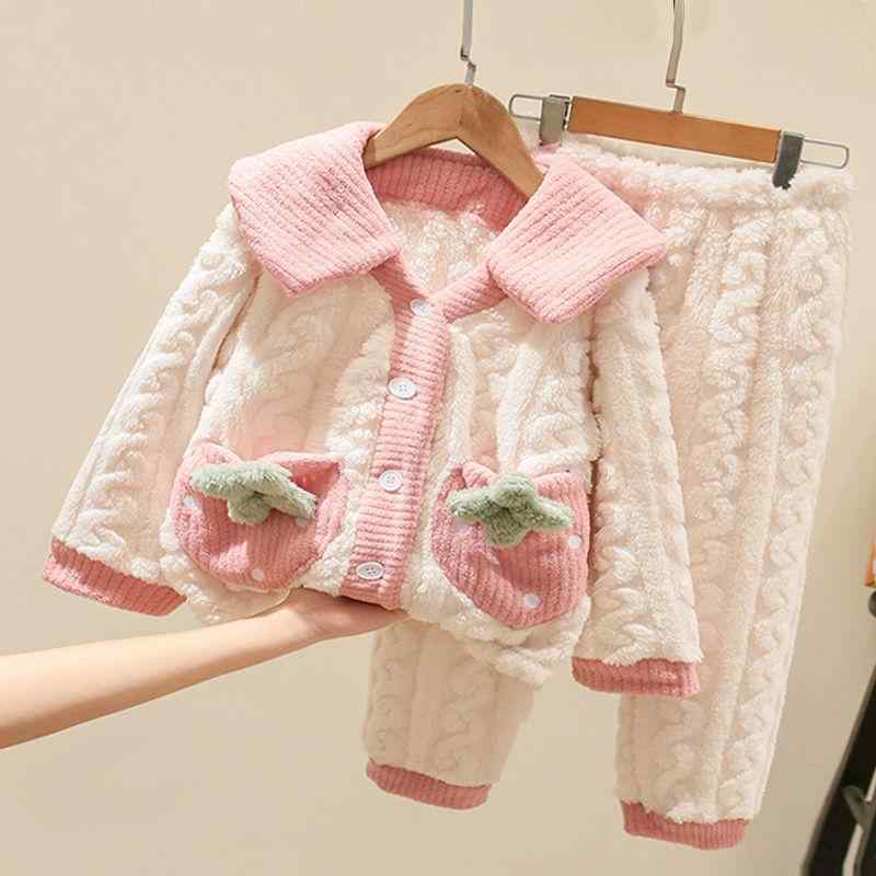 パジャマ キッズ 女の子 子供用 秋冬 サンゴフリース フランネル 厚手 暖かい 襟付き かわいい 部屋着 ..