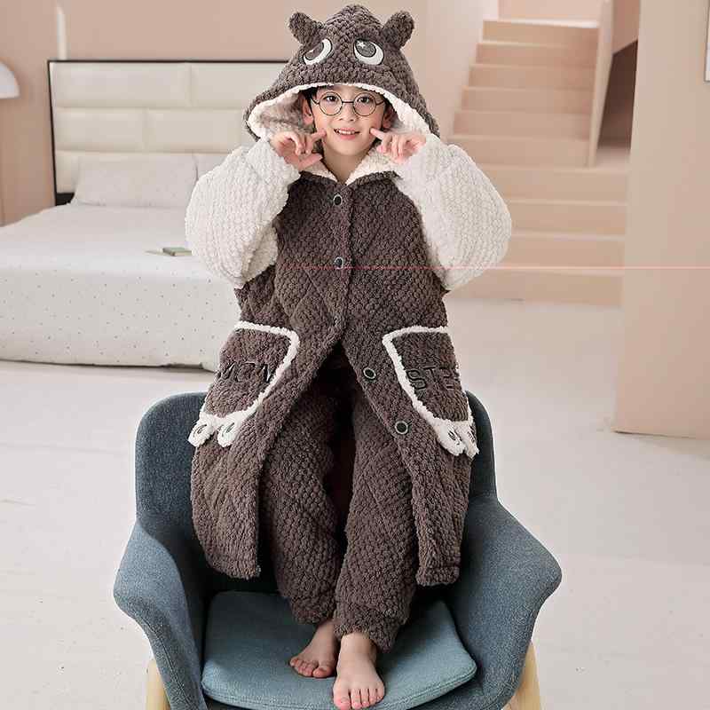 ルームウェア 男の子 キッズ サンゴフリース 裏起毛 厚手 三層キルティング パジャマ ガウン バスローブ 冬用 韓国風 キャラクター柄 上下セット 保温