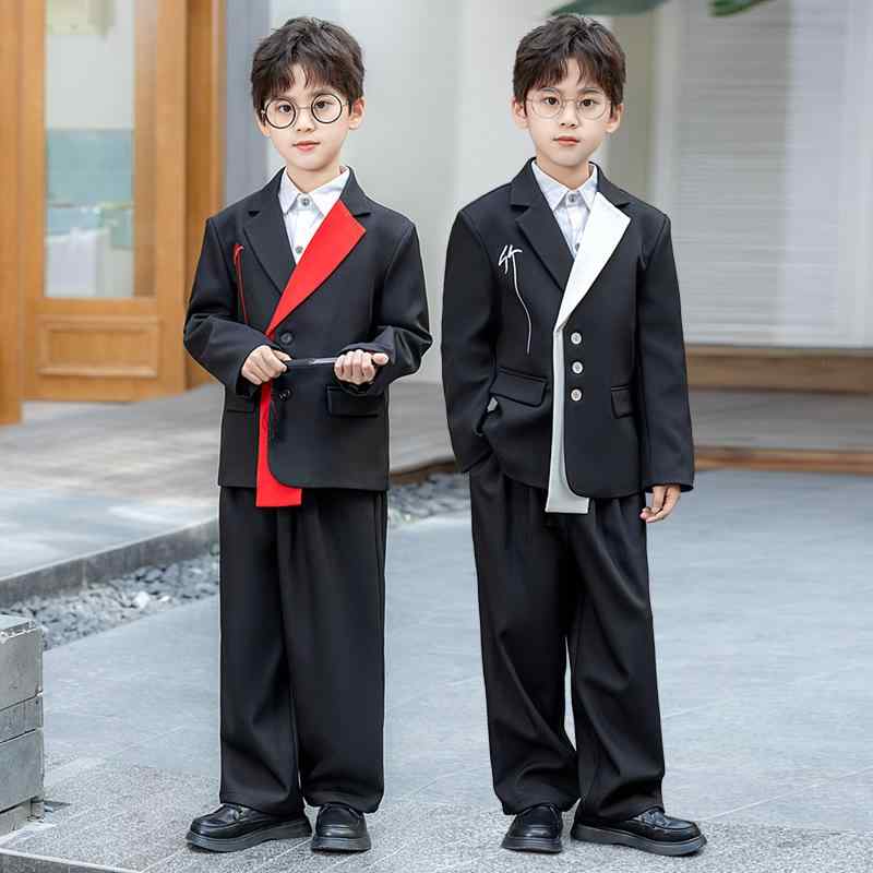 キッズ 男の子 フォーマルスーツ セットアップ 新国風デザイン かっこいい 発表会 舞台 結婚式 入学式 卒業式 七五三 礼服 長袖 ポリエステル混紡 秋冬春 ...