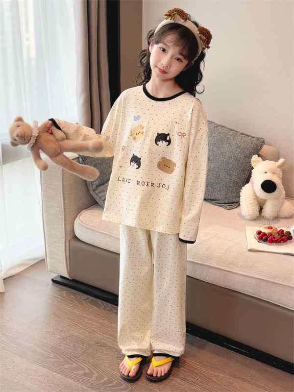 ルームウェア 女の子 キッズ ジュニア 純綿 コットン パジャマ 寝巻き 上下セット キャラクター柄 おし..