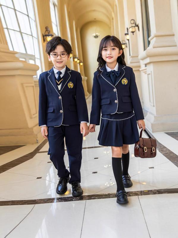 学生服 子供用 男女兼用 英国風 ブリティッシュ ブレザー セットアップ 4点セット 小学生 幼稚園 入学..