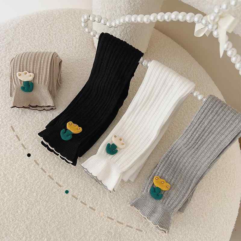 レギンス 女の子 キッズ 子供 スパッツ ズボン 立体チューリップ フラワーモチーフ 九分丈 クロップド..