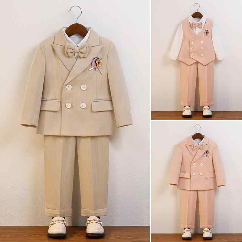 スーツ 男の子 キッズ 英国風 フォーマルジャケット セットアップ 秋冬春 発表会 結婚式 誕生日 記念写真 入園式 卒園式 柔らか素材 ポリエステル混紡 ダブ...
