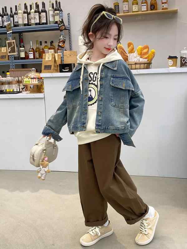 セットアップ キッズ 女の子 春秋 デニムジャケット Gジャン スウェット トレーナー 韓国風 おしゃれ ..