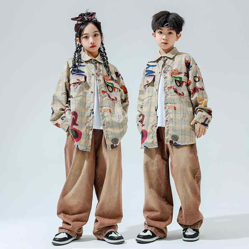 ダンス衣装 キッズ 男の子 女の子 ストリート ヒップホップ シャツ ジャケット セットアップ グラフィ..