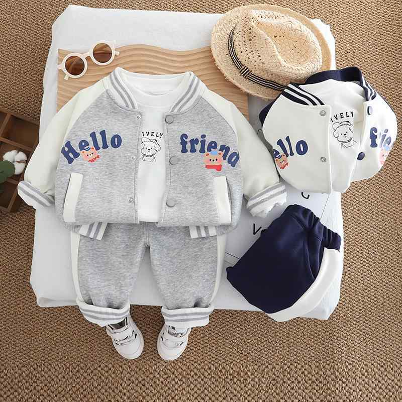 セットアップ 男の子 ベビー 幼児 長袖 春秋 ハロー クマ キャラクター柄 ベースボールウェア 三点セッ..