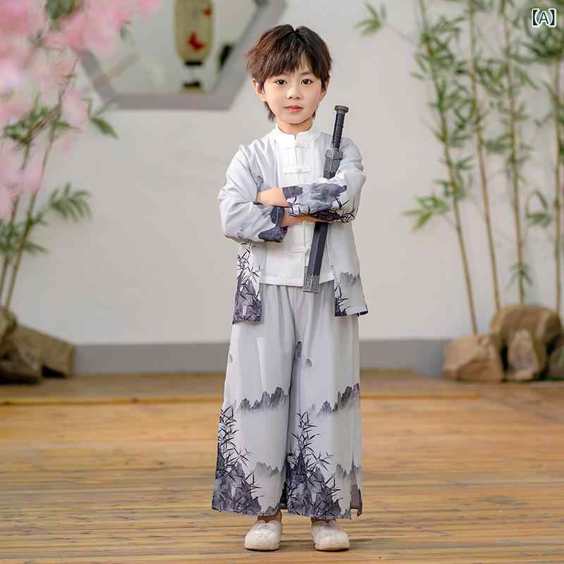 キッズ 漢服 男の子 女の子 中華風 古風 伝統衣装 発表会 舞台 イベント 学芸会 セットアップ ゆったり 柔らかい 春秋 綿 2