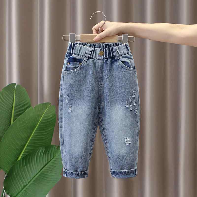デニムパンツ 男の子 キッズ ダメージ加工 クラッシュ加工 ロングパンツ 春秋 バギーパンツ ルーズパンツ 綿 コットン カジュアル ブルー 青