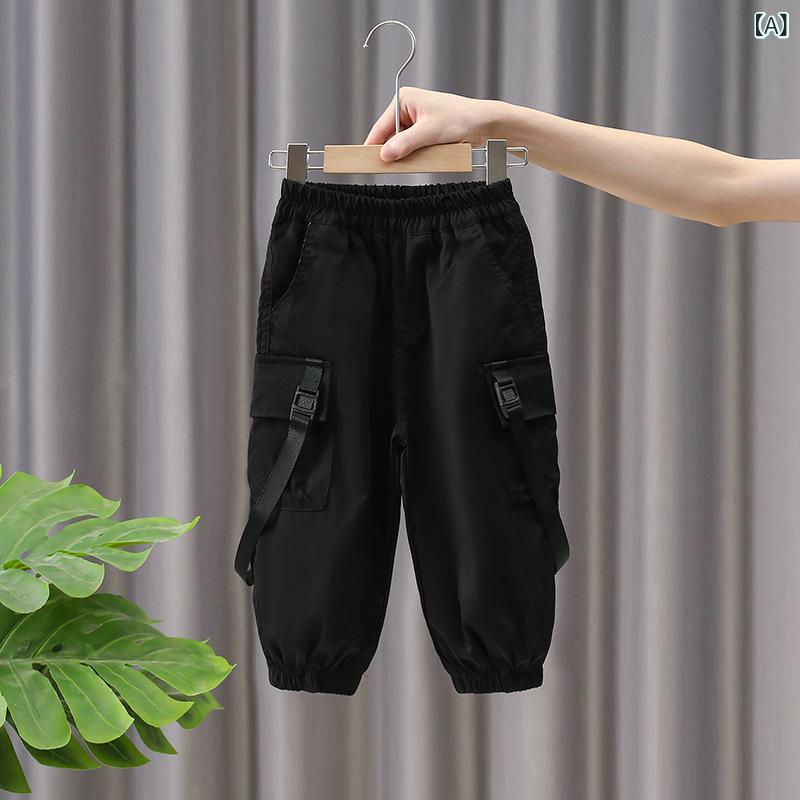 パンツ 男の子 キッズ 小学生 ジュニア 春秋 カジュアル カーゴ ワーク ロング フルレングス 綿 コットン ソフトタッチ 柔らか 快適 おしゃれ トレンド 普段使い 通学 ウエストゴム ブラック ブラウン