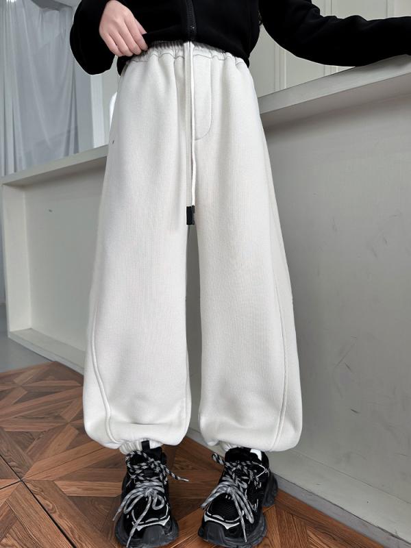 パンツ 女の子 ガールズ 裏起毛 厚手 リベットスタッズ スウェット スポーツ ワイドジョガー 綿 カジュ..