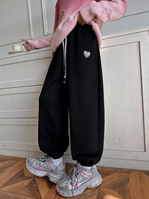 パンツ 女の子 ガールズ 裏起毛 スウェットパンツ ジュニア 秋冬 厚手 アルパカ素材 綿 コットン カジ..