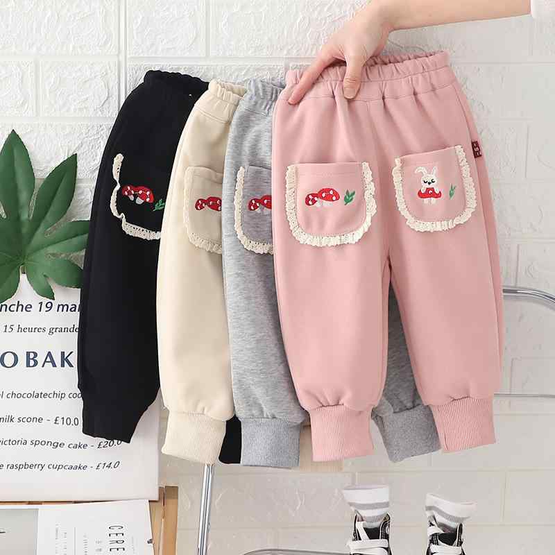 パンツ キッズ 女の子 カジュアル ロングパンツ 長ズボン 春秋 コットン フリル キノコ ウサギ柄 ポケ..