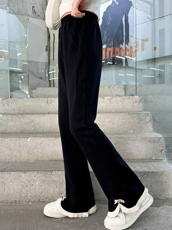 パンツ 女の子 ジュニア フレアパンツ セミフレアパンツ カジュアル おしゃれ 着回し抜群 裾フリル 春秋 綿ポリエステル ブラック 普段使い ミドルウエスト