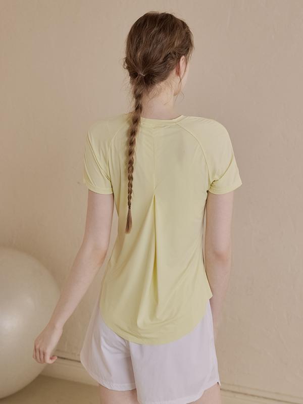 トップス レディース 女性用 プリーツ デザイン 半袖Tシャツ 速乾 接触冷感 ゆったり 通気性 ヨガ スポーツ フィットネス ランニング トレーニング スパンデックス 伸縮性 無地 春夏