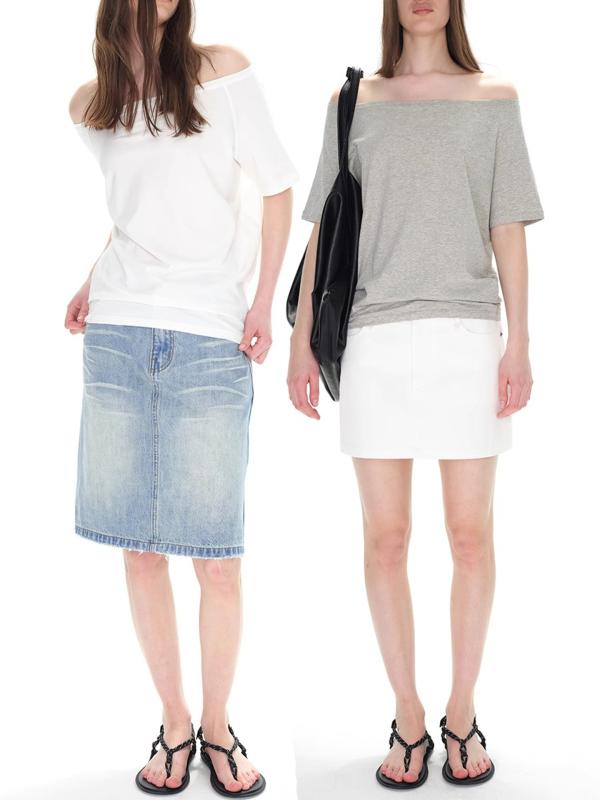 Tシャツ レディース オフショルダー ワンショルダー 半袖 ビッグシルエット ゆったり ドレープ デザイン カットソー 綿 ポリウレタン シンプル リラックス 抜け感 無地 メンズライク きれいめ 大人女子 ブラック グレー ホワイト 春夏