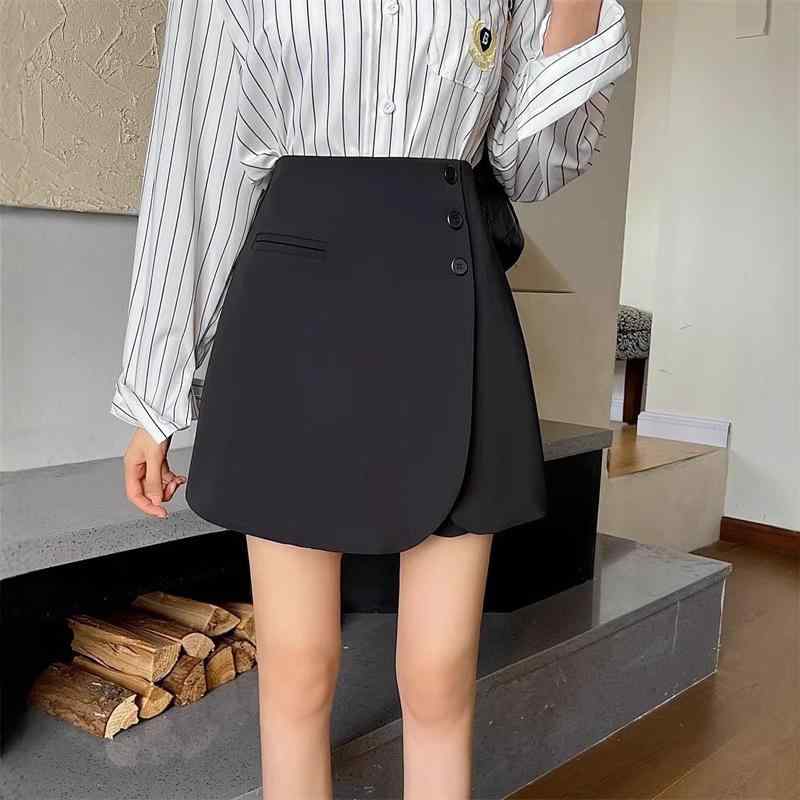 キュロット レディース 大きいサイズ アシンメトリー ショート丈 体型カバー ハイウエスト 細見え Aライン ワイド ブラック 春夏 カジュアル 通勤 ストレッチ