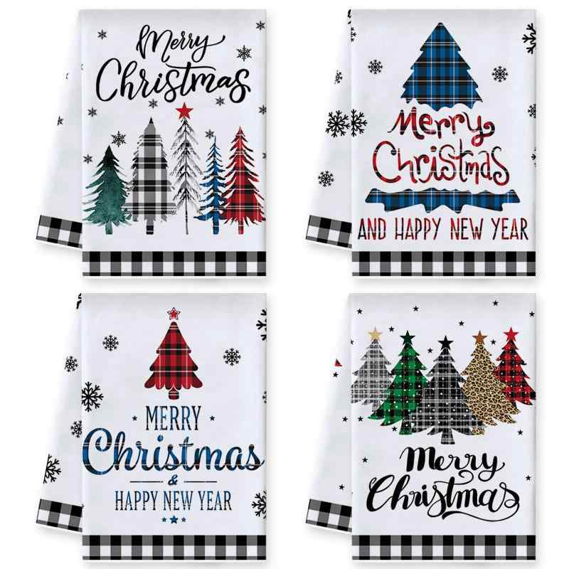 キッチンクロス チェック柄 ブルー マイクロファイバー 吸水速乾 クリスマス 新年 お正月 食卓飾り ふきん 台所用 大判 印刷柄