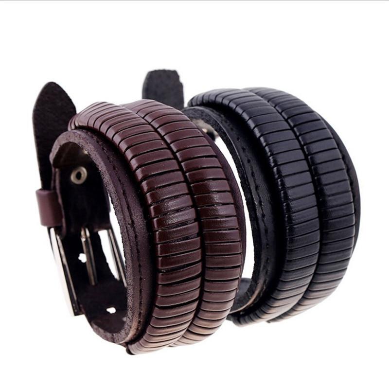 ブレスレット メンズ 男性用 ユニセックス 欧米 パンク レトロ ヴィンテージ 幅広 本革 牛革 レザー ハンドメイド 手作り 編み込み 幾何学模様 カジュアル ストリート おしゃれ クール ブラック ブラウン