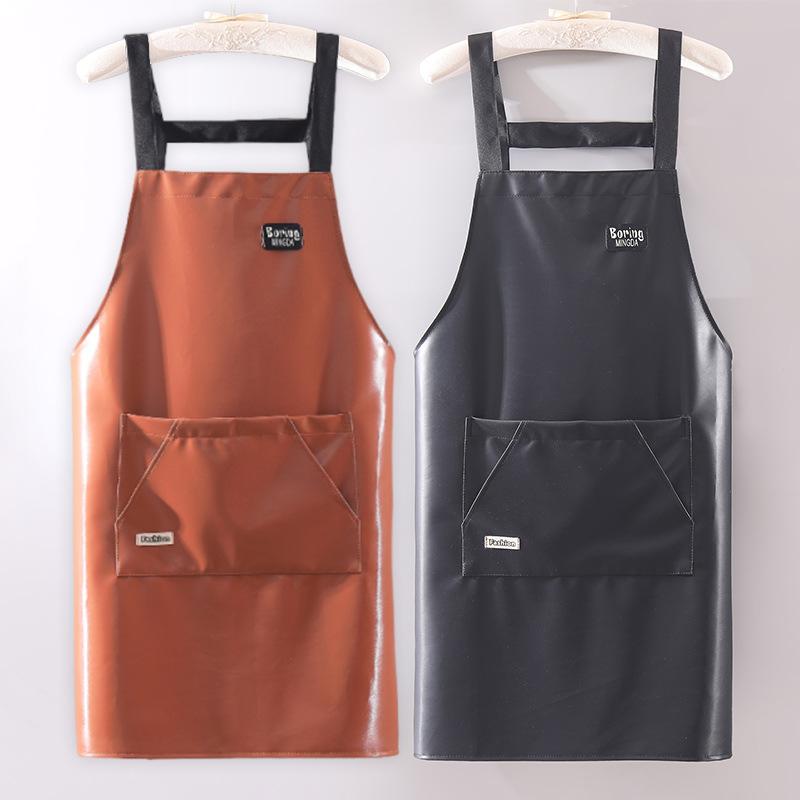 エプロン メンズ レディース PUレザー フェイクレザー 合成皮革 防水 防油 汚れ防止 お手入れ簡単 拭き取り可能 耐久性 家庭用 キッチン 料理用 飲食店 業務用 作業用 シンプル 無地 ブラック コーヒー ワインレッド