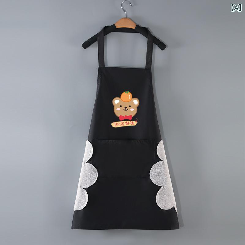 エプロン レディース 女性用 家庭用 飲食店 業務用 手拭き付き PVC 防水 撥水加工 かわいい おしゃれ 料理 調理 ワークエプロン フリーサイズ ノースリーブ キャラクター柄