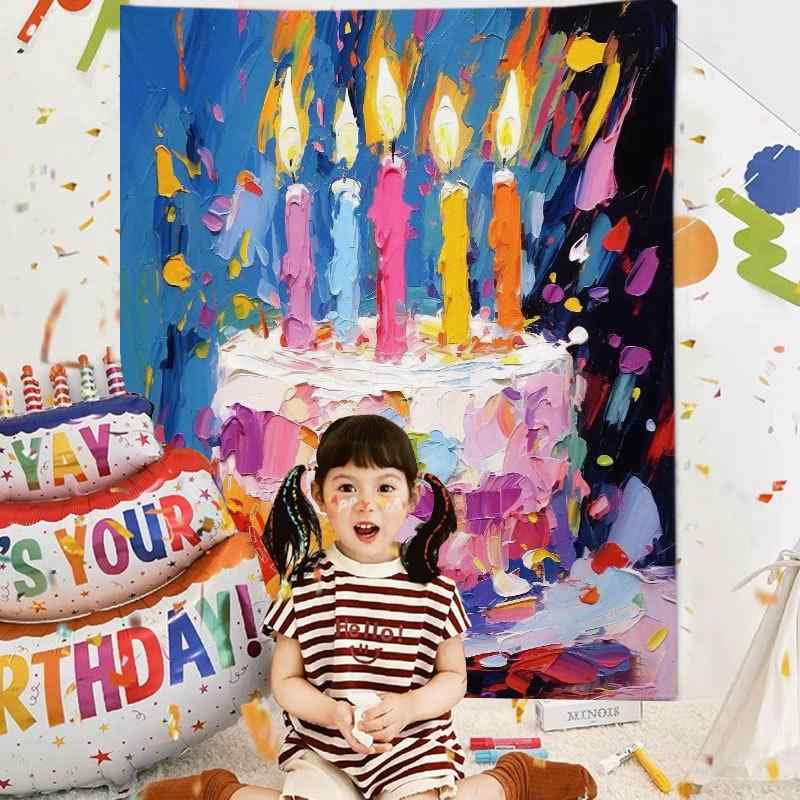 タペストリー 子供 誕生日パーティー ケーキ柄 背景布 デコレーション 飾り付け ポリエステル製 長方形..