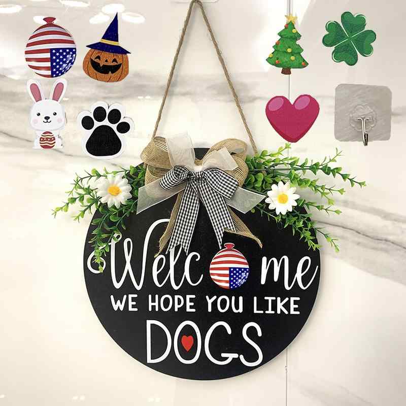 リース ドア飾り クリスマス イースター ハロウィン 付け替え ウェルカム サイン 木製 ヨーロピアン インテリア 玄関 ホームデコレーション