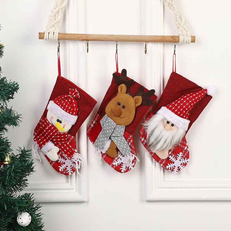 クリスマス 靴下 オーナメント プレゼント袋 お菓子入れ キャラクター かわいい クリスマスツリー 飾り 布製 サンタ 雪だるま トナカイ(x2)