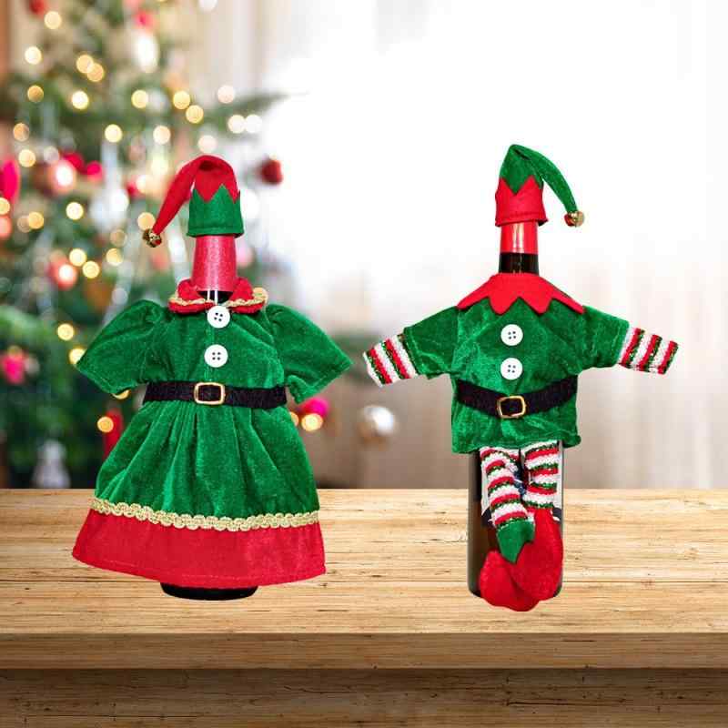クリスマス デコレーション ワイン ボトル カバー 不織布製 エルフ 妖精 デザイン テーブル 食卓 パーティー イベント 飾り メンズ レディース 男女兼用(x2)