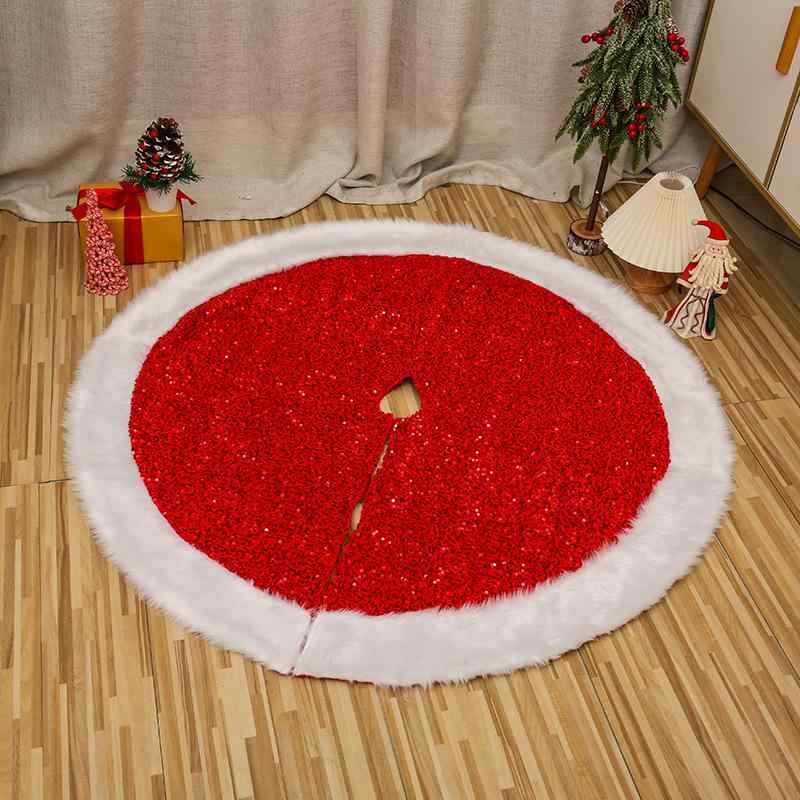 クリスマスツリースカート スパンコール キラキラ 白いフェイクファー縁取り ファブリック製 円形 足元カバー クリスマスデコレーション 冬 パーティー装飾