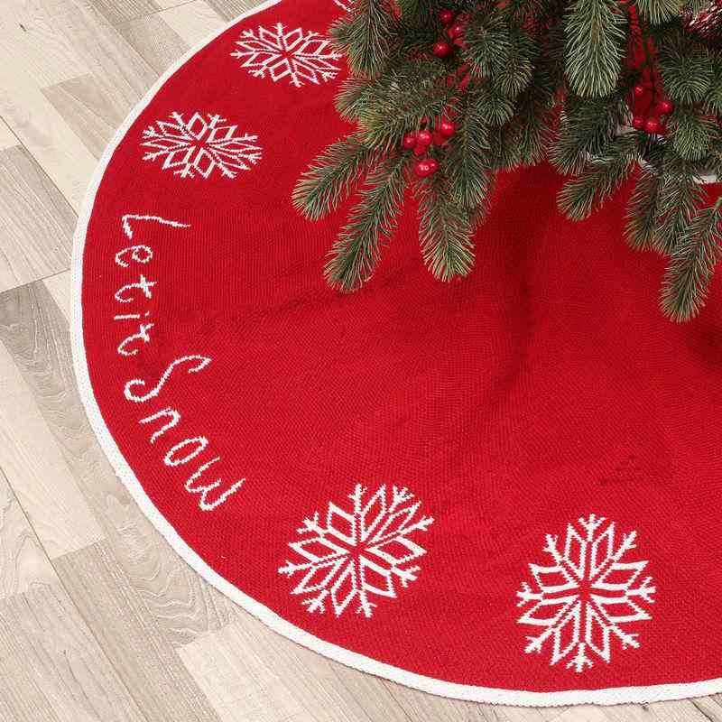 ツリースカート クリスマス ニット 雪の結晶柄 ポリエステル レッド 足元カバー おしゃれ かわいい 華やか 円形 装飾品 リビング 店舗用 飾り付け