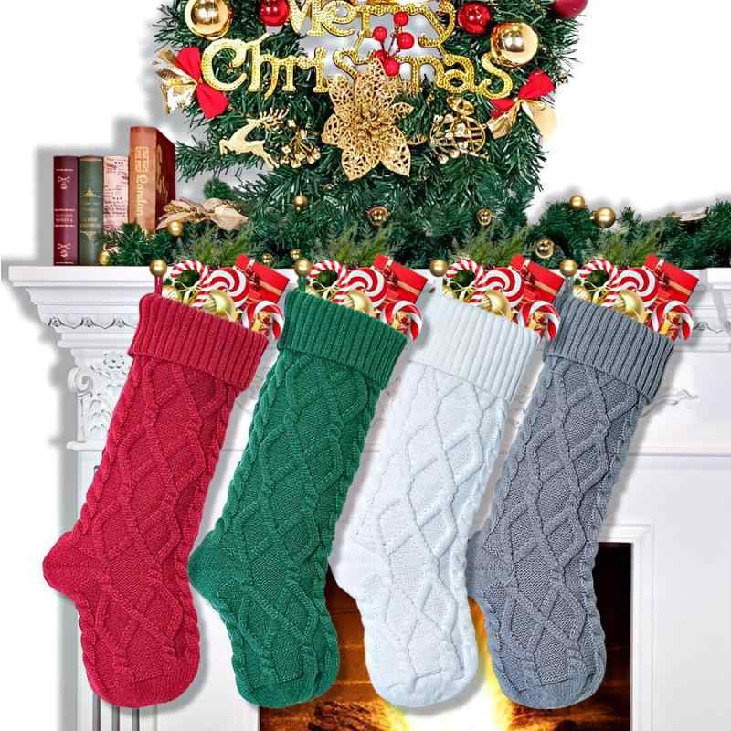 クリスマスソックス ニット 毛糸 靴下 ケーブル編み ポリエステル製 ギフト プレゼント袋 お菓子入れ ..
