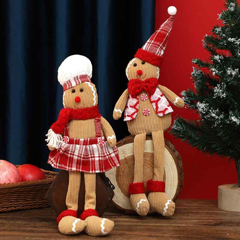 クリスマス 飾り ジンジャーブレッドマン ぬいぐるみ 人形 座り 長い足 布製 赤白 帽子 かわいい おしゃれ 北欧風 アメリカン カントリー 置物 デコレーション ショーウィンドウ ディスプレイ インテリア プレゼント