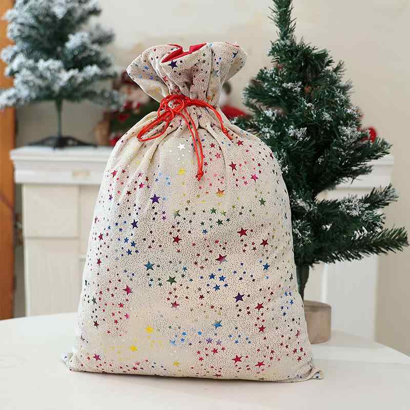 ギフトバッグ キッズ クリスマス プレゼント 贈り物 ベロア生地 ホットスタンプ 星柄 雪柄 カラフル 巾着ポーチ ラッピング 袋 おしゃれ パーティー イベント