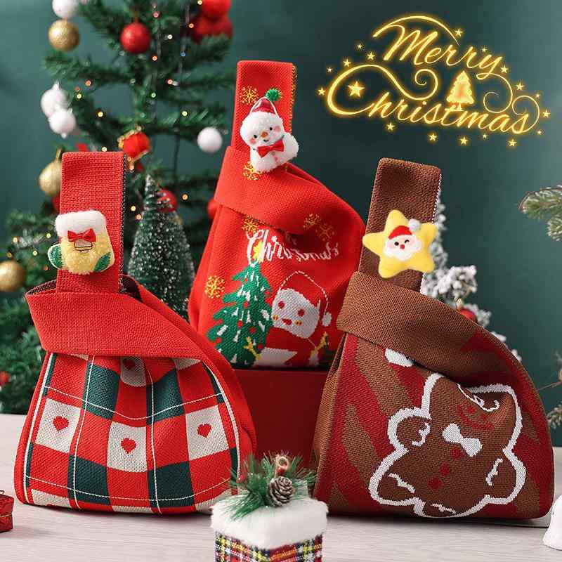 ギフトバッグ キッズ クリスマス プレゼント用 お菓子入れ キャンディ袋 ニット編み 手提げ袋 トートバ..